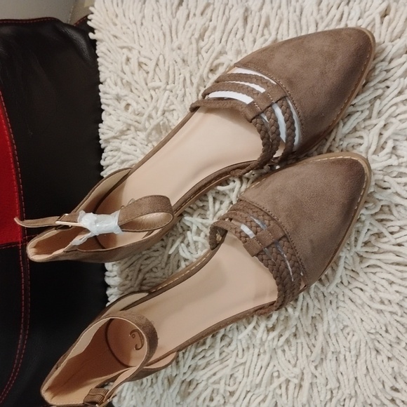 Journee Collection Taupe Anistn Braided Strap Pointed Toe Shoe - Picture 2 of 11